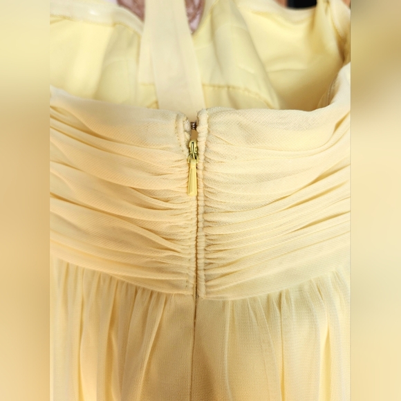No Brand/No Tags Pale Yellow Chiffon Halter Neck Empire Waist Gown Jewel detail - Picture 6 of 16